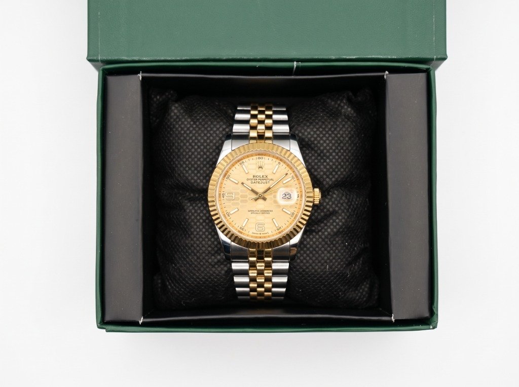 MD Two-Tone Honeycomb Geometric Gold Watch